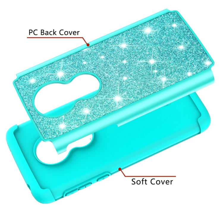 Glitter Powder Contrast Skin Shockproof Silicone + PC Protective Case for Motorola Moto G7 Play US Version