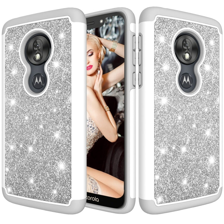 Glitter Powder Contrast Skin Shockproof Silicone + PC Protective Case for Motorola Moto G7 Play US Version
