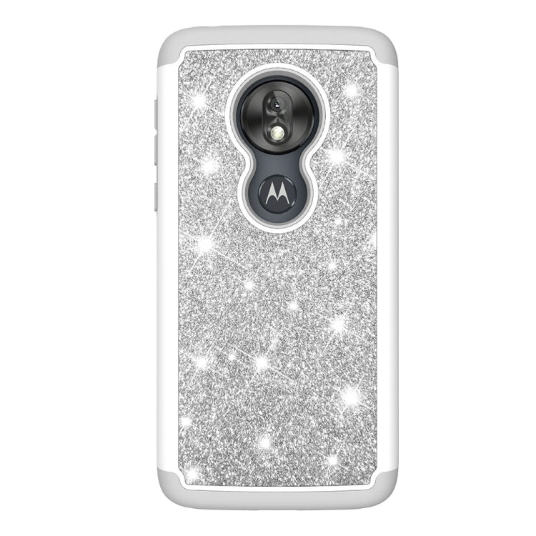 Glitter Powder Contrast Skin Shockproof Silicone + PC Protective Case for Motorola Moto G7 Play US Version