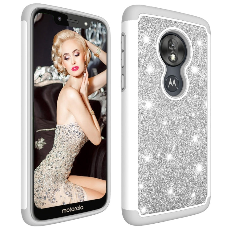 Glitter Powder Contrast Skin Shockproof Silicone + PC Protective Case for Motorola Moto G7 Play US Version