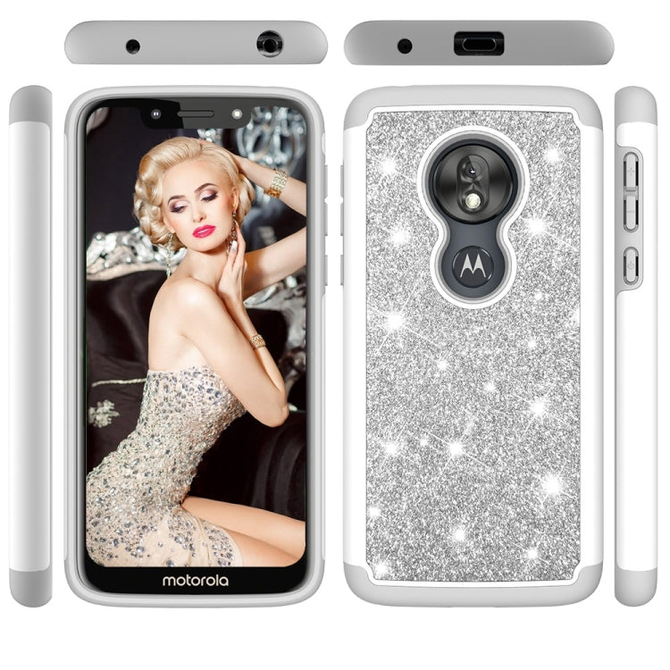 Glitter Powder Contrast Skin Shockproof Silicone + PC Protective Case for Motorola Moto G7 Play US Version