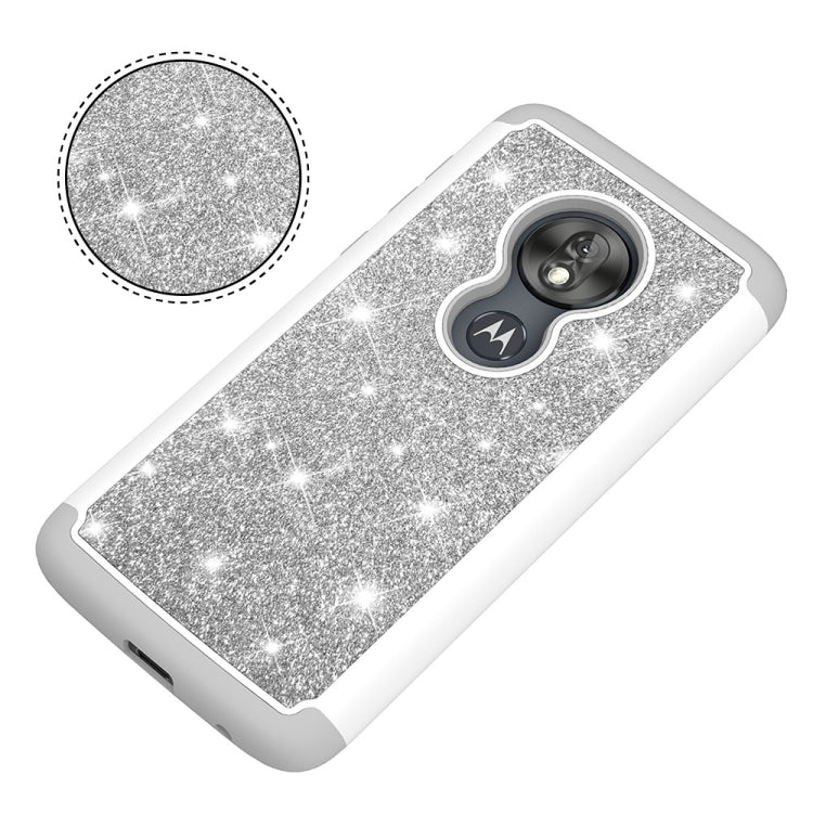 Glitter Powder Contrast Skin Shockproof Silicone + PC Protective Case for Motorola Moto G7 Play US Version