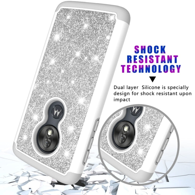 Glitter Powder Contrast Skin Shockproof Silicone + PC Protective Case for Motorola Moto G7 Play US Version