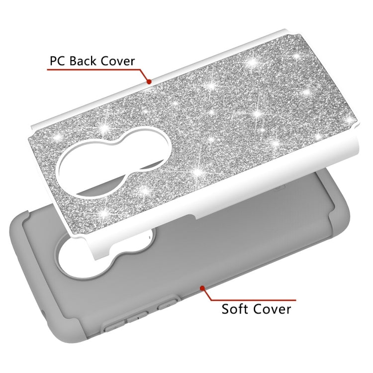 Glitter Powder Contrast Skin Shockproof Silicone + PC Protective Case for Motorola Moto G7 Play US Version