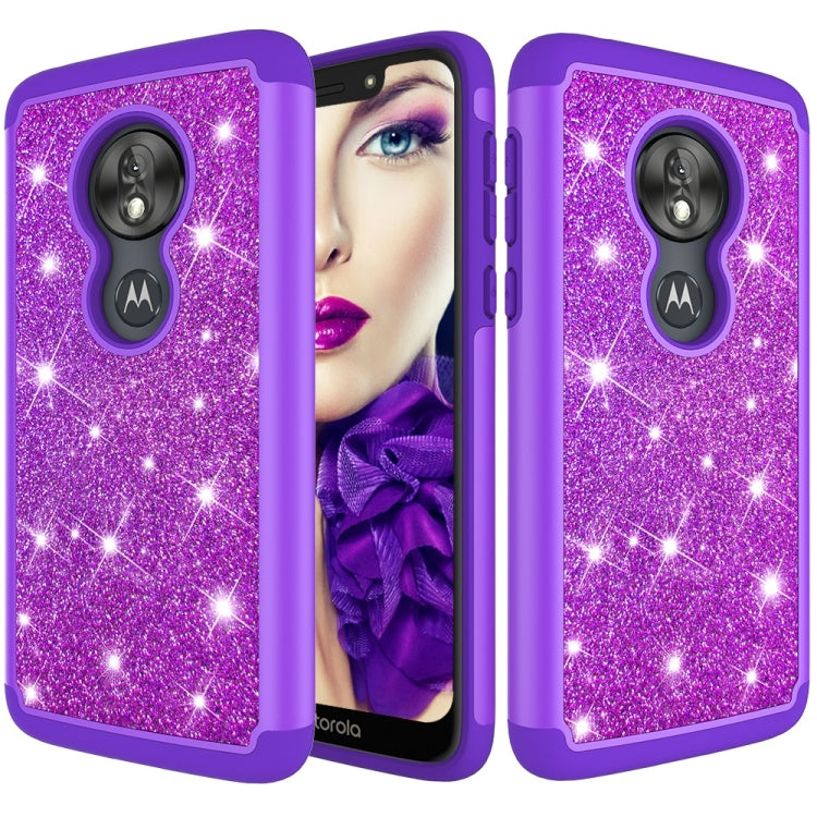 Glitter Powder Contrast Skin Shockproof Silicone + PC Protective Case for Motorola Moto G7 Play US Version