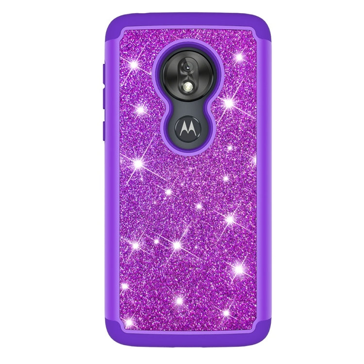 Glitter Powder Contrast Skin Shockproof Silicone + PC Protective Case for Motorola Moto G7 Play US Version
