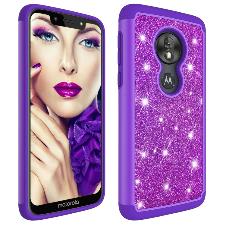 Glitter Powder Contrast Skin Shockproof Silicone + PC Protective Case for Motorola Moto G7 Play US Version