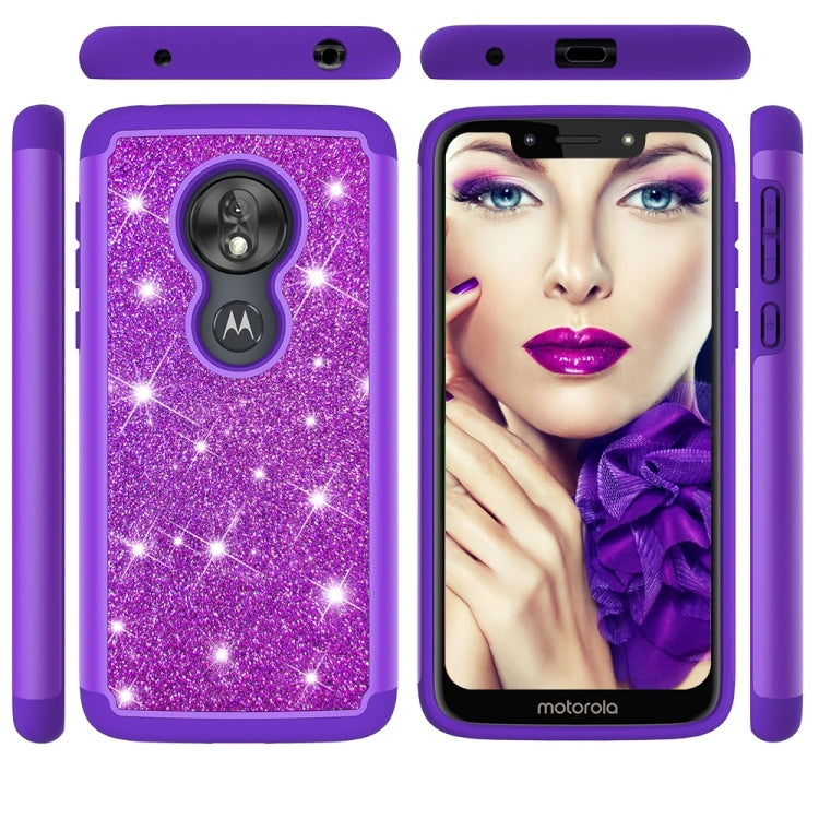 Glitter Powder Contrast Skin Shockproof Silicone + PC Protective Case for Motorola Moto G7 Play US Version