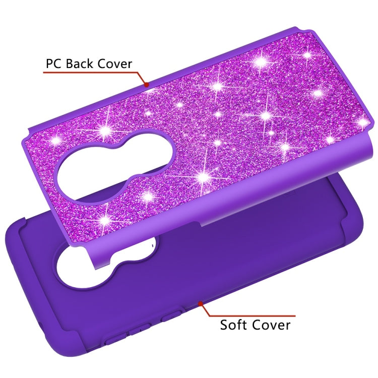 Glitter Powder Contrast Skin Shockproof Silicone + PC Protective Case for Motorola Moto G7 Play US Version