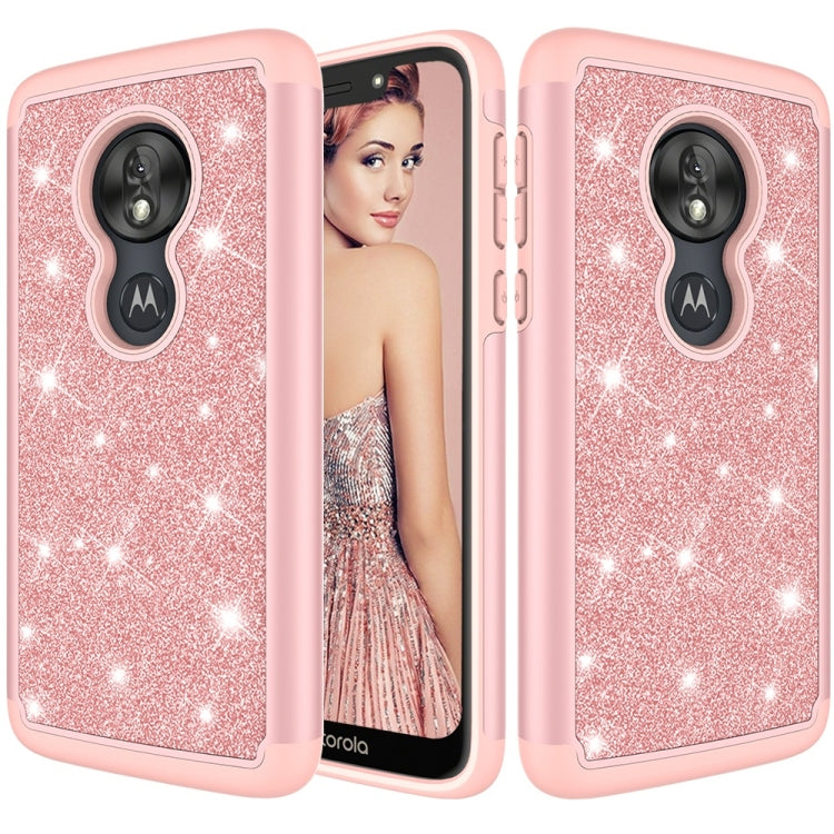 Glitter Powder Contrast Skin Shockproof Silicone + PC Protective Case for Motorola Moto G7 Play US Version