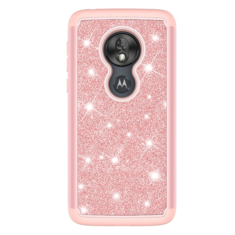Glitter Powder Contrast Skin Shockproof Silicone + PC Protective Case for Motorola Moto G7 Play US Version