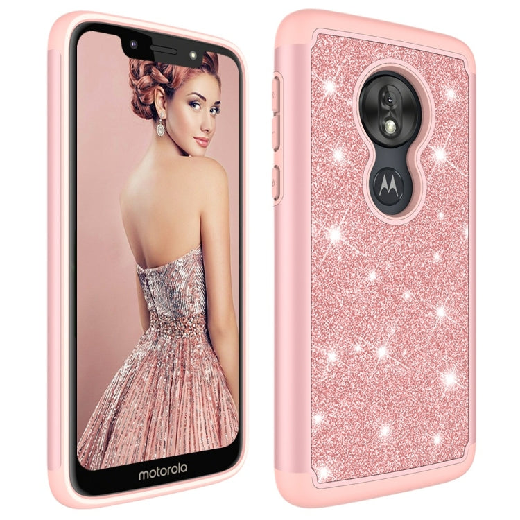 Glitter Powder Contrast Skin Shockproof Silicone + PC Protective Case for Motorola Moto G7 Play US Version