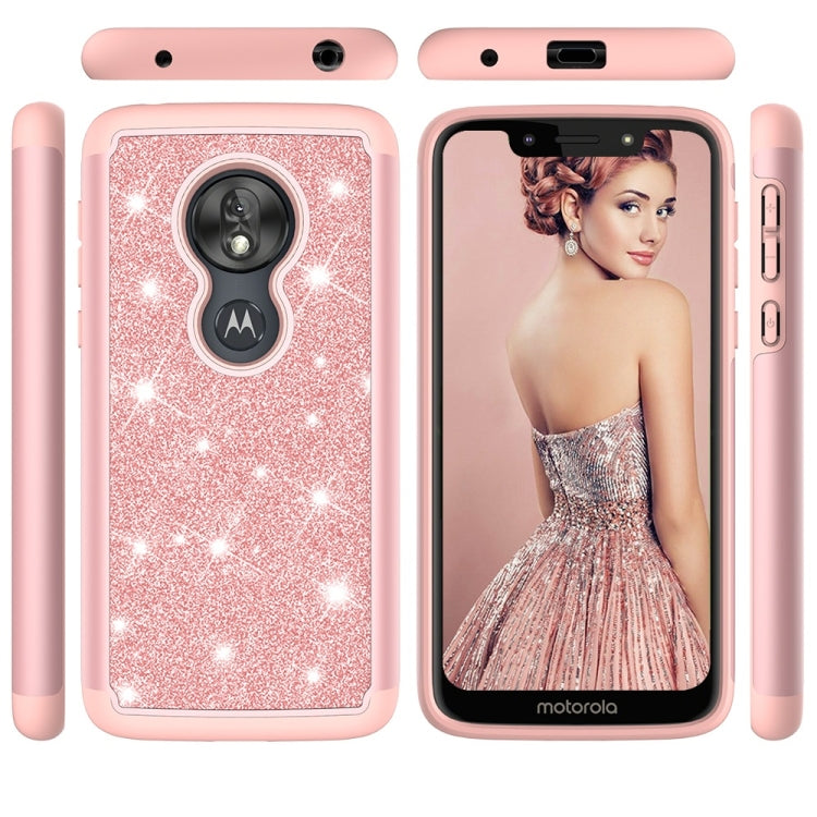 Glitter Powder Contrast Skin Shockproof Silicone + PC Protective Case for Motorola Moto G7 Play US Version