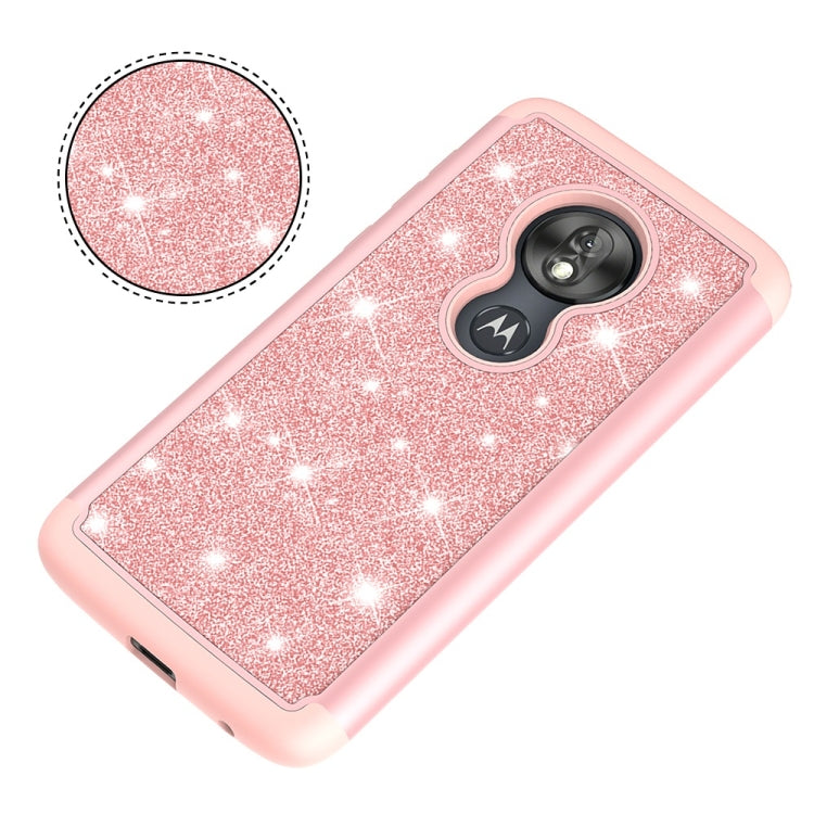 Glitter Powder Contrast Skin Shockproof Silicone + PC Protective Case for Motorola Moto G7 Play US Version