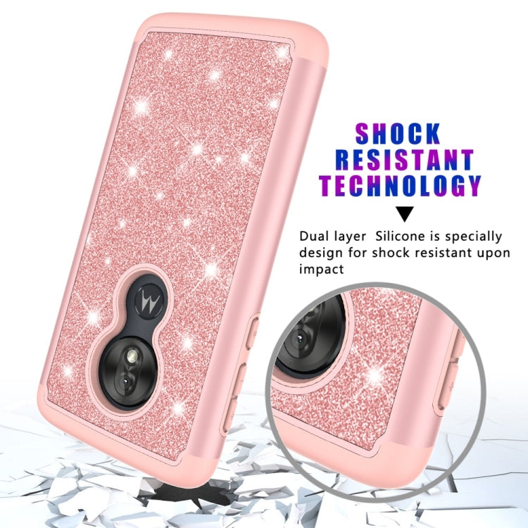 Glitter Powder Contrast Skin Shockproof Silicone + PC Protective Case for Motorola Moto G7 Play US Version