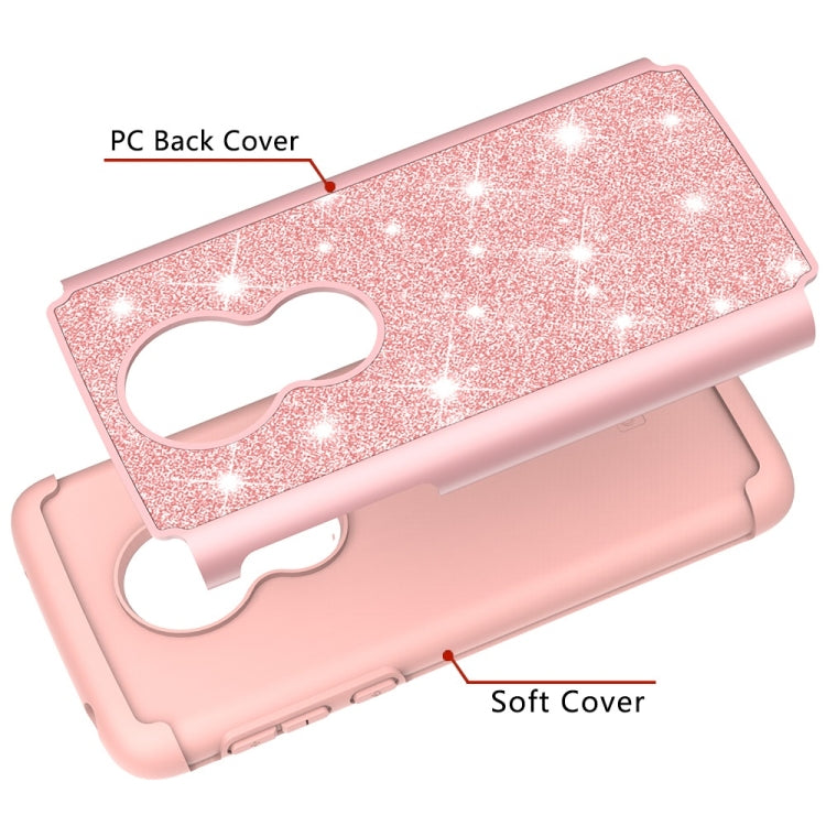 Glitter Powder Contrast Skin Shockproof Silicone + PC Protective Case for Motorola Moto G7 Play US Version