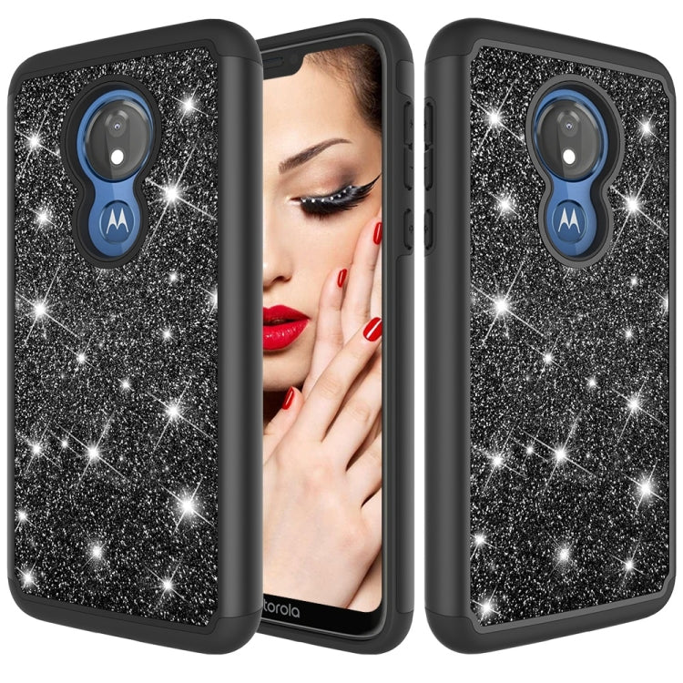 Glitter Powder Contrast Skin Shockproof Silicone + PC Protective Case for Motorola Moto G7 Power US Version
