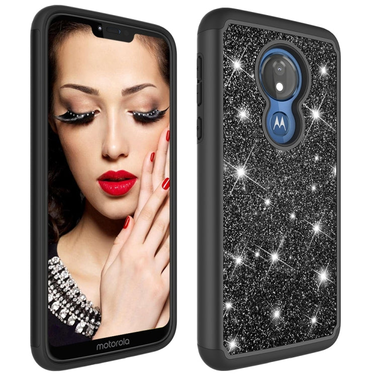 Glitter Powder Contrast Skin Shockproof Silicone + PC Protective Case for Motorola Moto G7 Power US Version