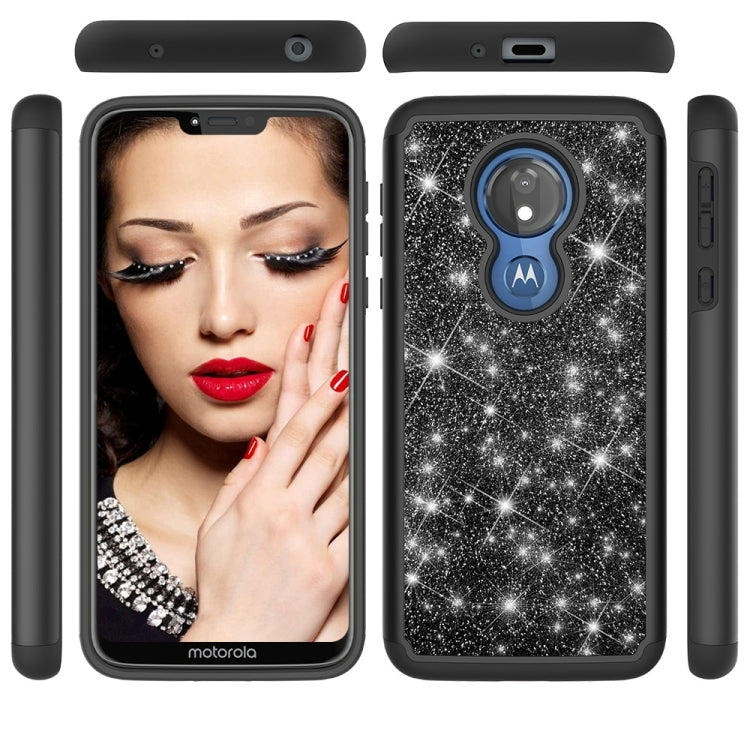 Glitter Powder Contrast Skin Shockproof Silicone + PC Protective Case for Motorola Moto G7 Power US Version