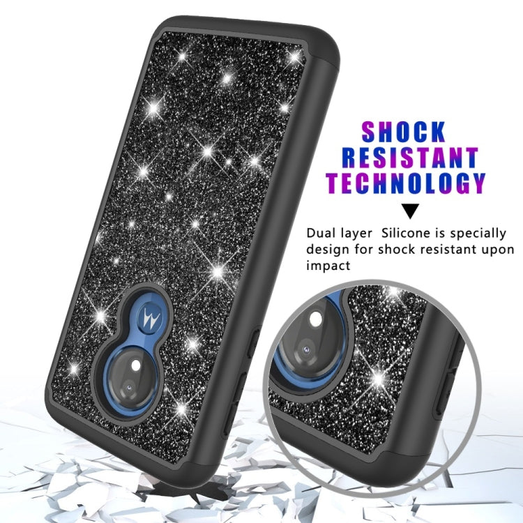 Glitter Powder Contrast Skin Shockproof Silicone + PC Protective Case for Motorola Moto G7 Power US Version
