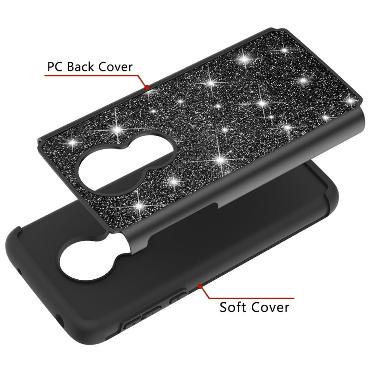 Glitter Powder Contrast Skin Shockproof Silicone + PC Protective Case for Motorola Moto G7 Power US Version