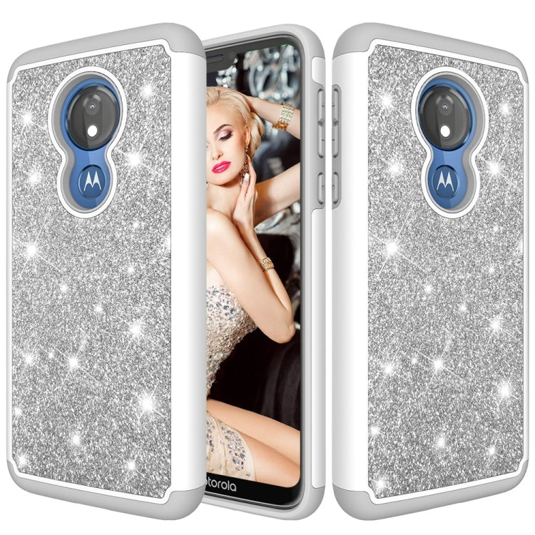 Glitter Powder Contrast Skin Shockproof Silicone + PC Protective Case for Motorola Moto G7 Power US Version