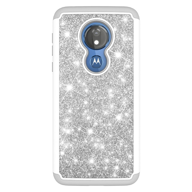 Glitter Powder Contrast Skin Shockproof Silicone + PC Protective Case for Motorola Moto G7 Power US Version
