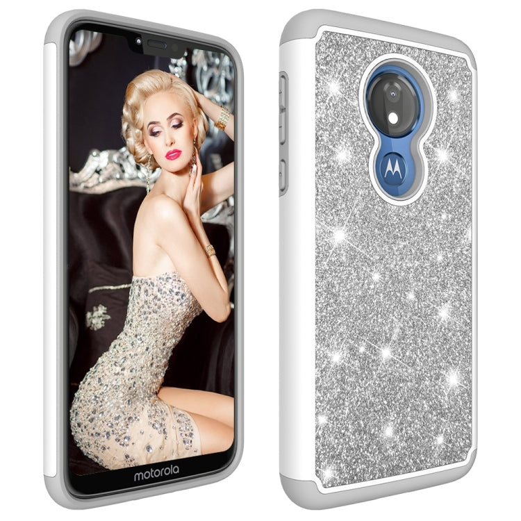 Glitter Powder Contrast Skin Shockproof Silicone + PC Protective Case for Motorola Moto G7 Power US Version