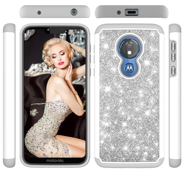 Glitter Powder Contrast Skin Shockproof Silicone + PC Protective Case for Motorola Moto G7 Power US Version