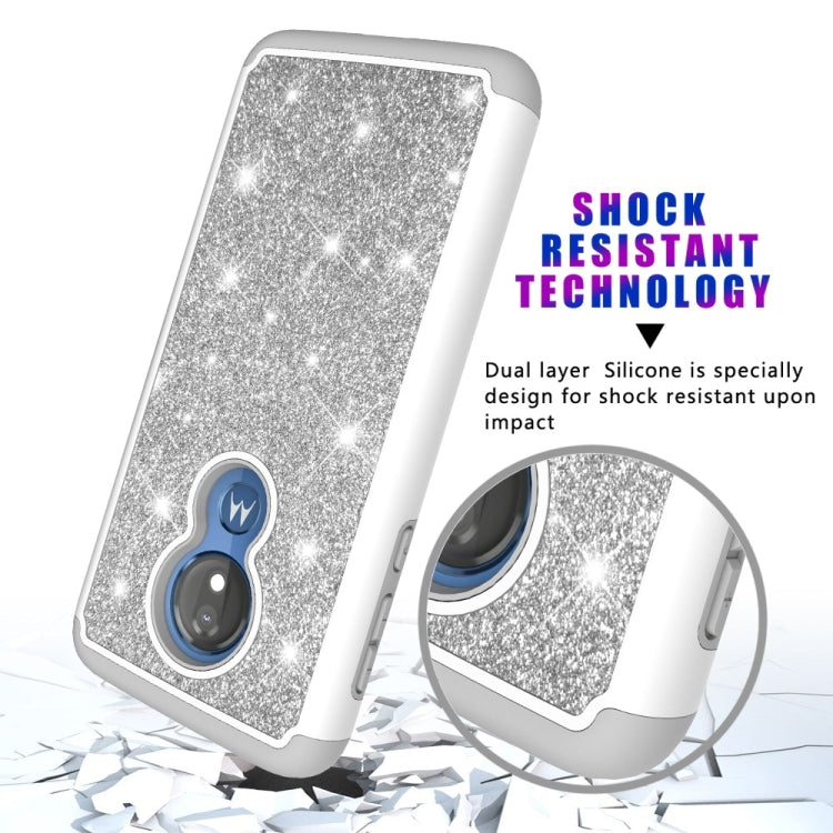 Glitter Powder Contrast Skin Shockproof Silicone + PC Protective Case for Motorola Moto G7 Power US Version