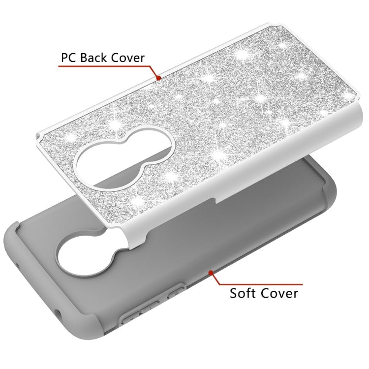 Glitter Powder Contrast Skin Shockproof Silicone + PC Protective Case for Motorola Moto G7 Power US Version