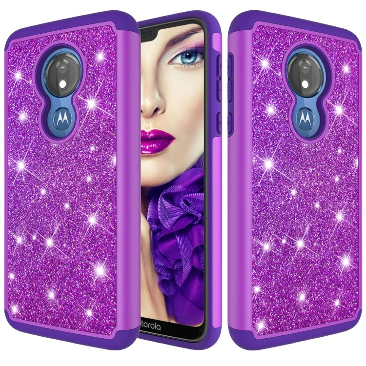 Glitter Powder Contrast Skin Shockproof Silicone + PC Protective Case for Motorola Moto G7 Power US Version