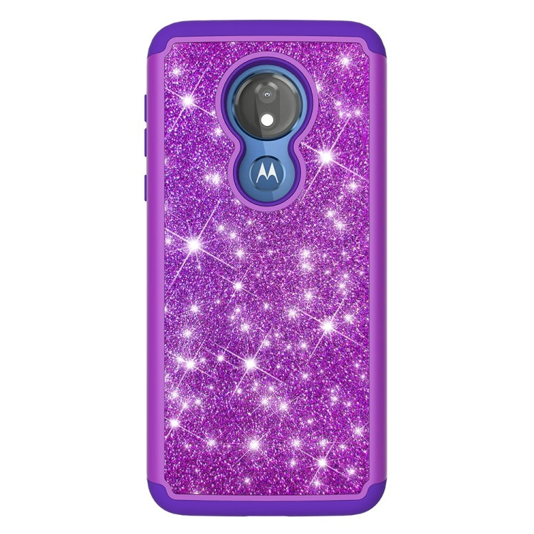 Glitter Powder Contrast Skin Shockproof Silicone + PC Protective Case for Motorola Moto G7 Power US Version