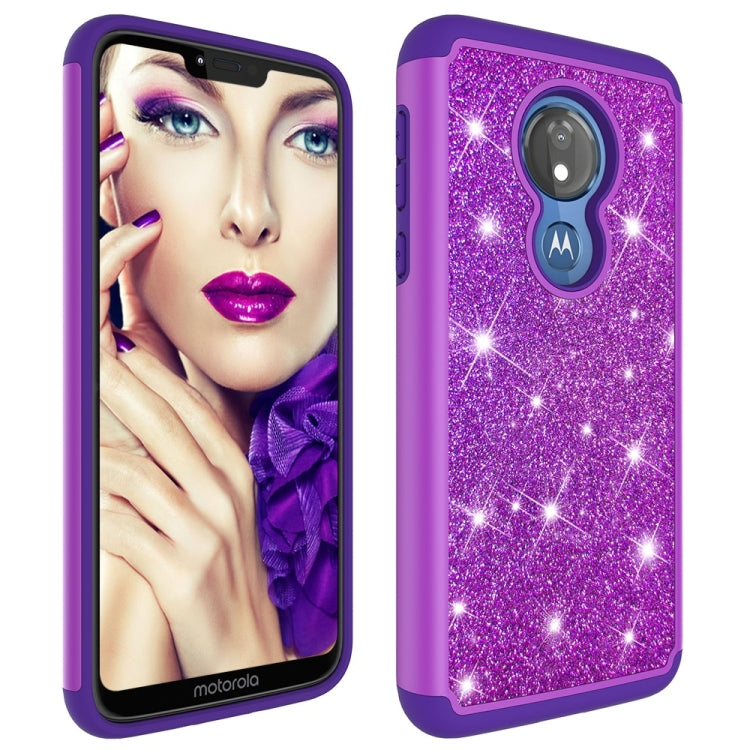 Glitter Powder Contrast Skin Shockproof Silicone + PC Protective Case for Motorola Moto G7 Power US Version