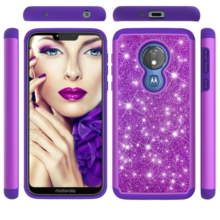 Glitter Powder Contrast Skin Shockproof Silicone + PC Protective Case for Motorola Moto G7 Power US Version