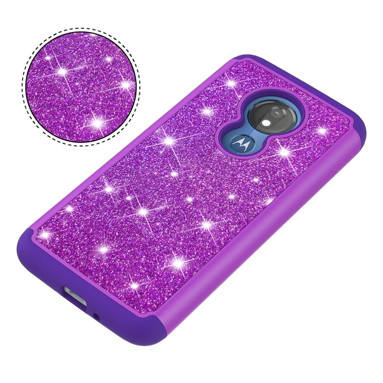 Glitter Powder Contrast Skin Shockproof Silicone + PC Protective Case for Motorola Moto G7 Power US Version