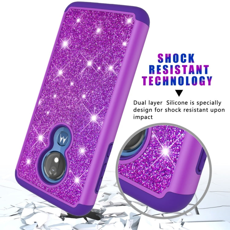 Glitter Powder Contrast Skin Shockproof Silicone + PC Protective Case for Motorola Moto G7 Power US Version