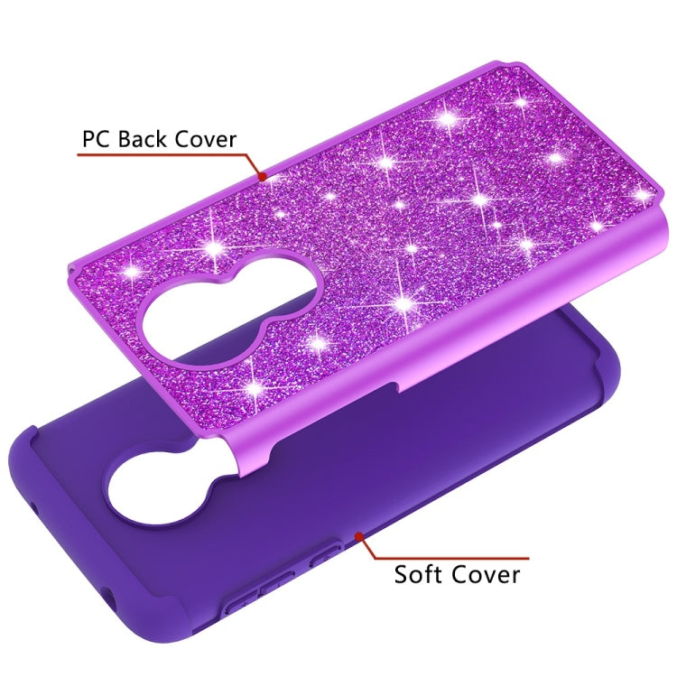 Glitter Powder Contrast Skin Shockproof Silicone + PC Protective Case for Motorola Moto G7 Power US Version
