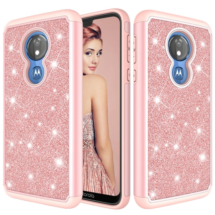 Glitter Powder Contrast Skin Shockproof Silicone + PC Protective Case for Motorola Moto G7 Power US Version