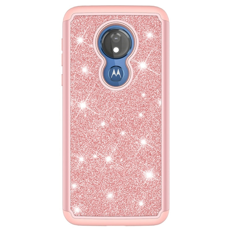 Glitter Powder Contrast Skin Shockproof Silicone + PC Protective Case for Motorola Moto G7 Power US Version