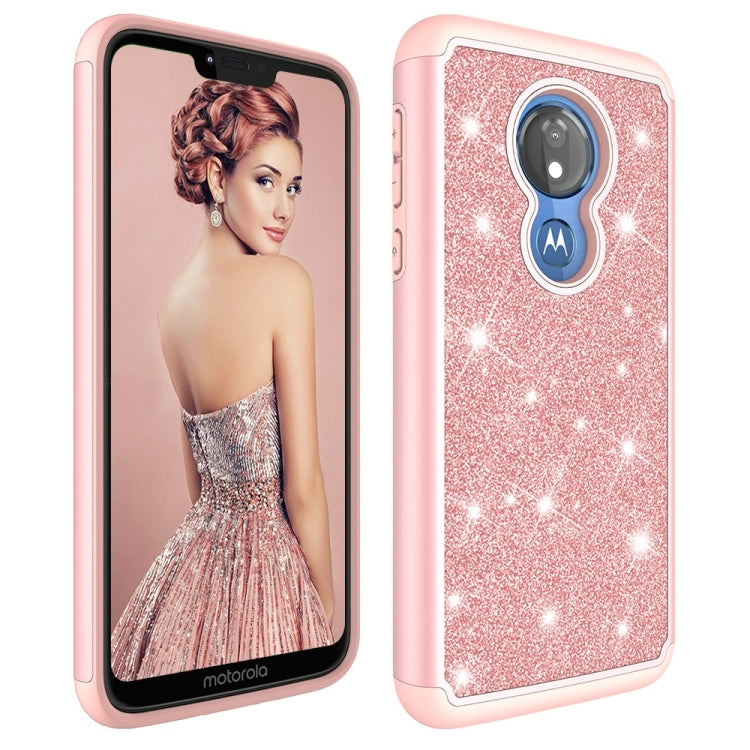 Glitter Powder Contrast Skin Shockproof Silicone + PC Protective Case for Motorola Moto G7 Power US Version