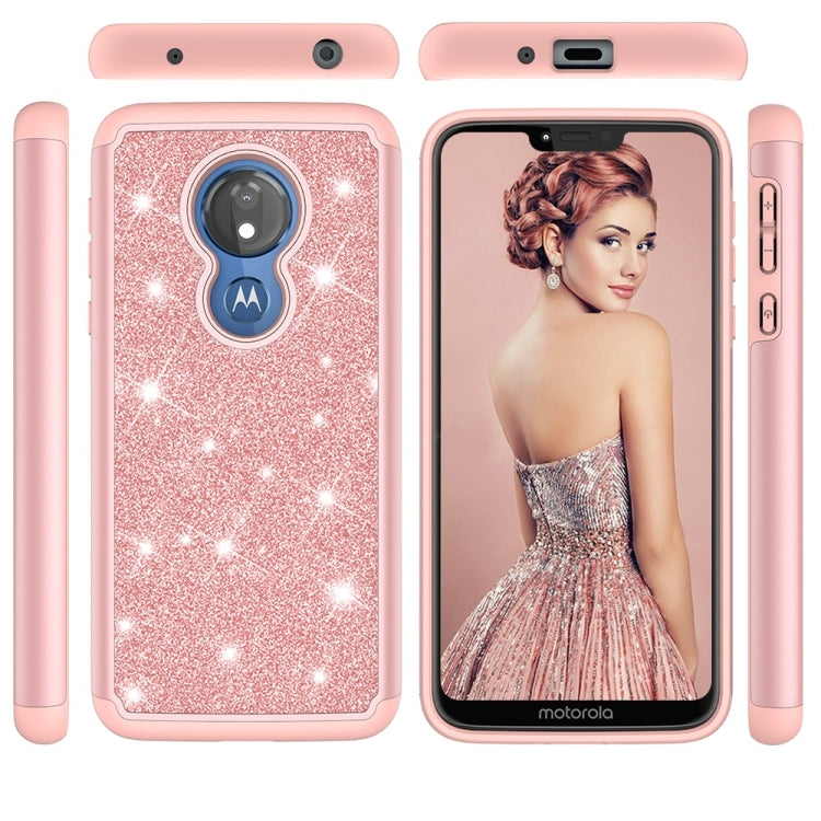 Glitter Powder Contrast Skin Shockproof Silicone + PC Protective Case for Motorola Moto G7 Power US Version