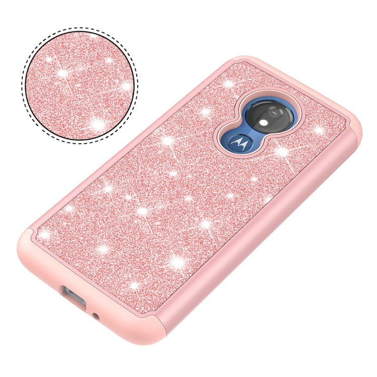 Glitter Powder Contrast Skin Shockproof Silicone + PC Protective Case for Motorola Moto G7 Power US Version