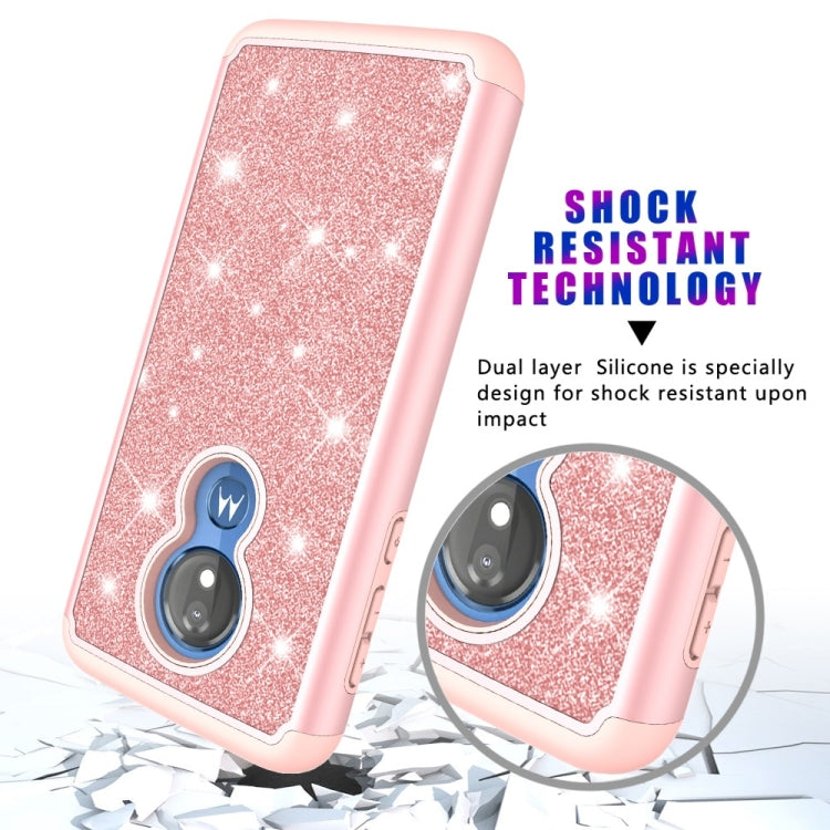 Glitter Powder Contrast Skin Shockproof Silicone + PC Protective Case for Motorola Moto G7 Power US Version