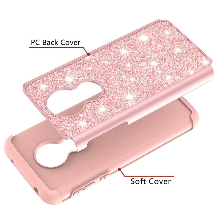 Glitter Powder Contrast Skin Shockproof Silicone + PC Protective Case for Motorola Moto G7 Power US Version