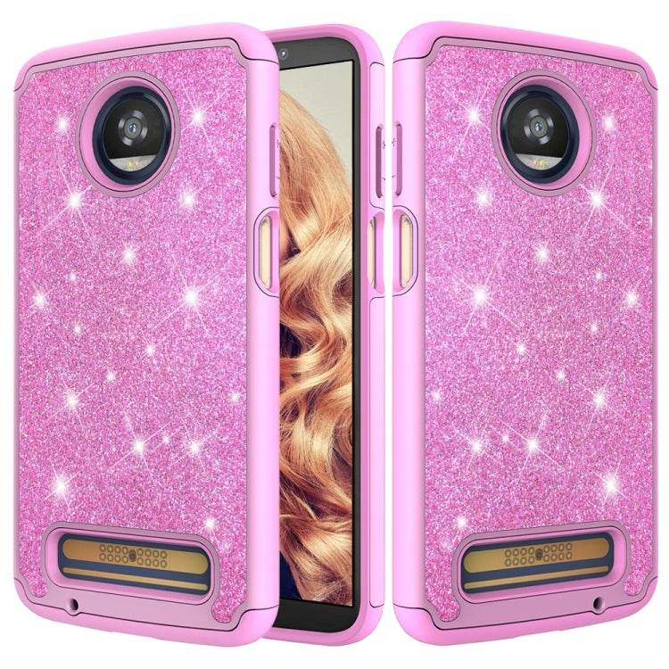 Glitter Powder Contrast Skin Shockproof Silicone + PC Protective Case for Motorola Moto Z3 / Z3 Play