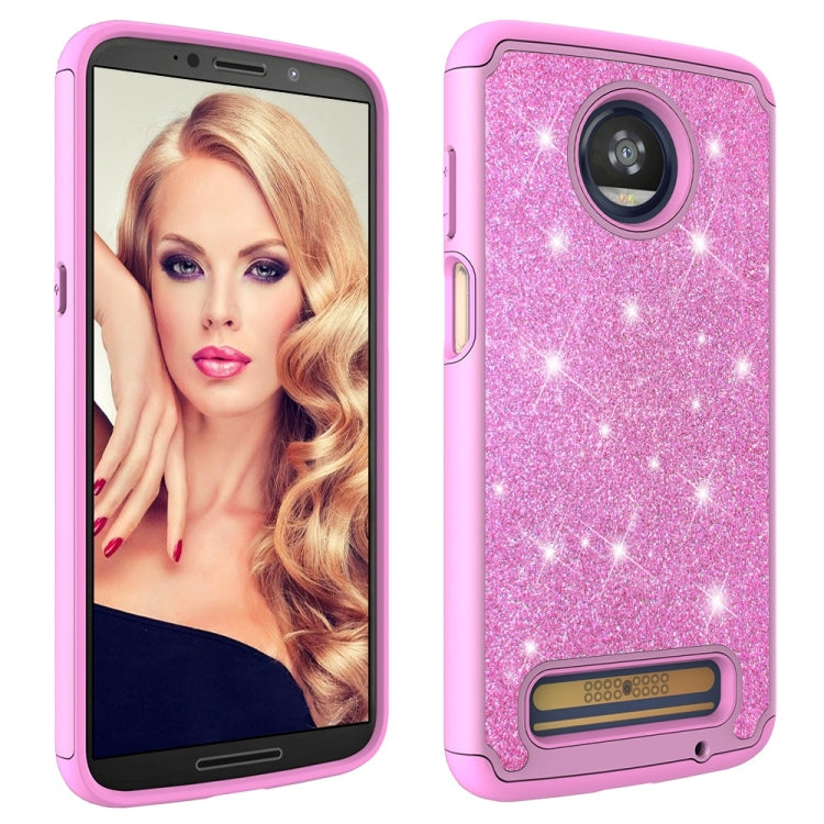 Glitter Powder Contrast Skin Shockproof Silicone + PC Protective Case for Motorola Moto Z3 / Z3 Play