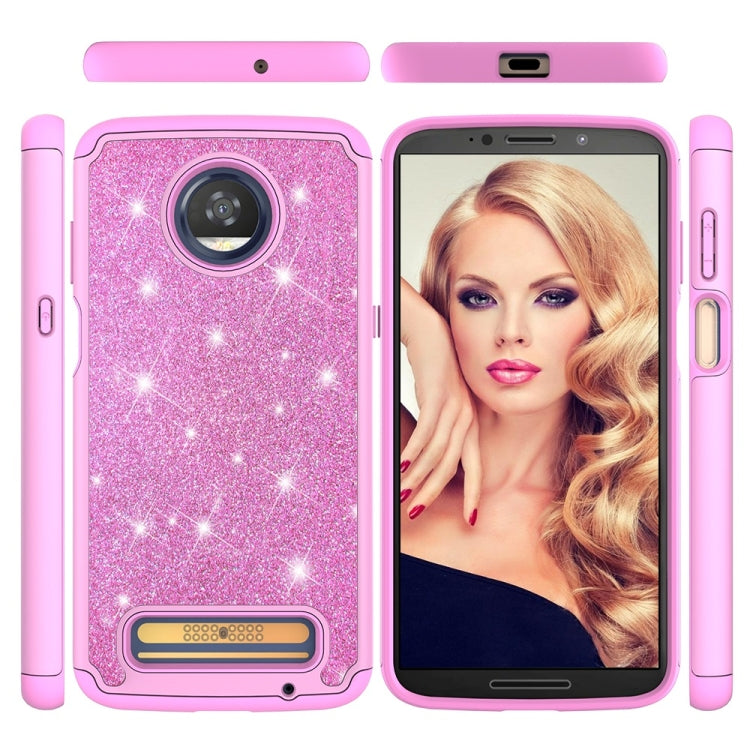 Glitter Powder Contrast Skin Shockproof Silicone + PC Protective Case for Motorola Moto Z3 / Z3 Play