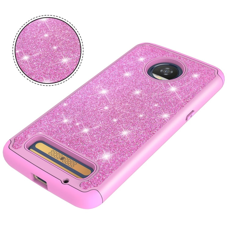 Glitter Powder Contrast Skin Shockproof Silicone + PC Protective Case for Motorola Moto Z3 / Z3 Play