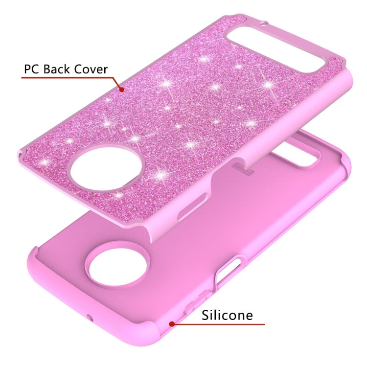 Glitter Powder Contrast Skin Shockproof Silicone + PC Protective Case for Motorola Moto Z3 / Z3 Play